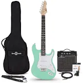 Gear4Music LA-E-Gitarre Seafoam Green im Bundle mit 10-Watt-Verstärker und Zubehör