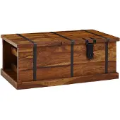 Wohnling Couchtisch 100x60x40 cm Sheesham Massivholz Truhentisch mit Weinregal Wohnzimmertisch mit Stauraum Sofatisch Stubentisch Modern Holztisch