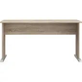 Forte TEMPRA 2 Schreibtisch 140 150, moderner Schreibtisch mit Kufenfüßen, Büro, Holzwerkstoff, Sonoma Eiche Holzdekor, 144 cm breit x 72 cm hoch x 72 cm tief