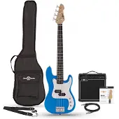 Gear4Music 3/4 LA Bassgitarre Blau mit 15W-Verstärker und Zubehör