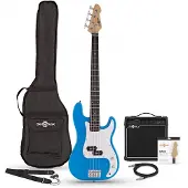 Gear4Music LA Bassgitarre Blau mit 15W-Verstärker und Zubehör