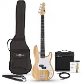 Gear4Music LA-Bassgitarre Natural im Paket mit 15-Watt-Verstärker