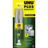 UHU PLUS Endfest 2-Komponenten Kleber, 25 g, auf Epoxidharzbasis, mit Doppelkammerspritze