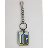 Dolce&Gabbana Blau Gelb DG Gummi Logo Silber Männer Schlüsselanhänger Schlüsselring