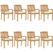 vidaXL Stapelbare Gartenstühle mit Kissen 8 Stk. Massivholz Teak