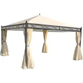 Mendler Pergola Calpe, Garten Pavillon, stabiles 7cm-Gestell mit Seitenwand + Moskitonetz creme 4x4m