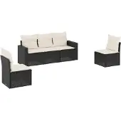 vidaXL 5-tlg. Garten-Sofagarnitur mit Kissen Schwarz Poly Rattan