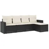 vidaXL 5-tlg. Garten-Sofagarnitur mit Kissen Schwarz Poly Rattan