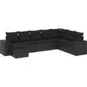 vidaXL 8-tlg. Garten-Sofagarnitur mit Kissen Schwarz Poly Rattan