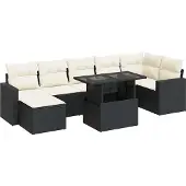 vidaXL 8-tlg. Garten-Sofagarnitur mit Kissen Schwarz Poly Rattan