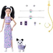 Barbie Twinning Looks Modepuppe mit Hündchen, zusammenpassende violette Outfits und Zubehörteile, schwarze Haare, Modepuppe, Weiblich, 3 Jahr(e), Junge/Mädchen, 295 mm, Mehrfarbig