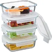 Relaxdays Glasbehälter mit Deckel, 4er Set, 640 ml, Frischhaltedosen, Kunststoffdeckel, luftdicht, Glasdose, transparent