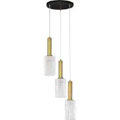 Nova Luce Pendelleuchte Certa 3-flammig 3xE27 Messinggold Schwarz Klar Glas Metall Ø30cm 9009274