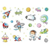 Northix Mehrfarbiger Weltraum Wandaufkleber für Kinderzimmer, ca. 70 x 50 cm, rückstandslos entfernbar