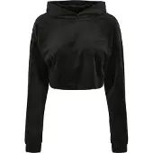 Urban Classics Ladies Cropped Velvet Oversized Hoody Black Größe: S | Kaputzenpullis Outlet | Damen | Schwarz