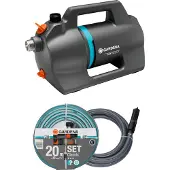 Gardena Gartenpumpe "5200 Silent Set" 20m 13mm(1/2")-Schlauch mit Armaturen und 3,5m Sauggarnitur 25mm(1")