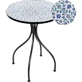 Beliani Balkontisch Schwarz u. Blau Eisen ø 60 cm Rund Keramik Mosaik Französisch Romantisch für 2 Personen Garten Outdoor Terrasse Ausstattung Möbel