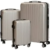 Relaxdays Kofferset, 3-teilig, 4 Rollen, Hartschale, 3 Größen, Teleskopgriff, Zahlenschloss, Reisekoffer, silber