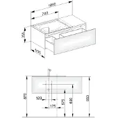 Keuco Edition 11 Waschtischunterbau 1050 x 350 x 535 mm links (705 mm Öffnung) mit 1 Auszug - Anthrazit Glas / Lack Matt - 31153110000