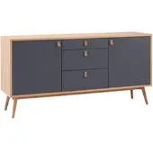 Bessagi Home Sideboard Lena Grau/ Eichefarben Echtholz
