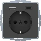 Hager Berker MAN0204623 Steckdose SCHUKO mit USB A-C Q.1/Q.3 tiefschwarz matt, lackiert