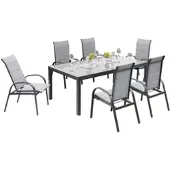 Merxx Gartenmöbelset "Marini" 7tlg. - Aluminiumgestell mit Textilbespannung grau - 50253-309