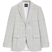 BOSS Slim-Fit Sakko aus kariertem Leinen und Schurwolle Grösse 52