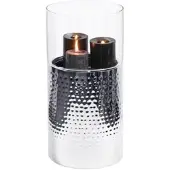 Edzard Windlicht Arnold, Glas, Edelstahl gehämmert hochglanzpoliert, Höhe 64 cm