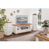 1a Direktimport TV-Kommode Fernsehtisch Shabby Chic Landhausstil, Pinie weiß