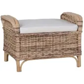 MiaMöbel Rattan Hocker 'Panama' honig-braun 100% Baumwolle, Massivholz, Rattan Mango