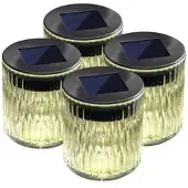 Lunartec 4er-Set Solar-LED-Windlicht aus Echtglas mit tollem Lichtmuster, IP44