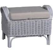 MiaMöbel Rattan Hocker 'Panama' weiß 100% Baumwolle, Massivholz, Rattan Mango