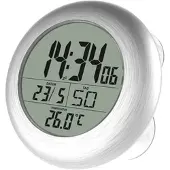 INFACTORY Digitale Bad-Funk-Wanduhr mit Thermometer, Alu, Saugnäpfe, IP24