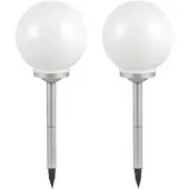 ETC Solarlampen für Außen Kugeln Garten Kugelleuchten Außen Set Solar Gartenlampen Solar Kugeln, mit Erdspieß in weiß, 4x LED, 25 cm, 2er Set