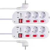 Revolt 2er-Set 3-fach-Steckdosenleiste, einzeln schaltbar, 1x USB-C PD/USB-A