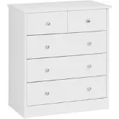 FineBuy Design Holz-Kommode Weiß 60 x 70 x 35 cm mit 5 Schubladen Mehrzweckanrichte flach für Flur Modernes Sideboard zeitlose Anrichte