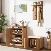STILVORA Flur-Garderoben-Set aus Spanplatte in Natural, 140x35x133 cm