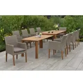 Merxx Gartenmöbelset "Ranzano" 11tlg. - Aluminiumgestell mit Kunststoffgeflecht schilf/natur und Akazie, inkl. Kissen - 50606-211