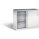 C+P Schiebetüren-Werkzeugschrank Acurado, B 1200 x T 500 x H 1000 mm, je Fachboden 110 kg, Stahl, lichtgrau