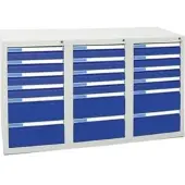 Stumpf Schubladenschrank Serie ESTA, 18 Schubladen enzianblau (12x100, 6x200mm)