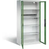 C+P Akkuladeschrank Basic mit Sichtfenster aus Acrylglas, H 1950 x B 930 x T 500 mm, Lichtgrau/Resedagrün