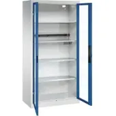 C+P Akkuladeschrank Acurado, abschließbar, mit Inneneinrichtung, B 930 x T 500 x H 1950 mm, Stahl, enzianblau RAL 5010/lichtgrau RAL 7035
