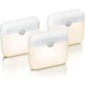Bearware Brandson 3x LED Nachtlicht, Schranklicht mit Bewegungsmelder, 3er Set, Akku, Lichtsensor, Dauerlicht, Auto-Modus, Warmweiß, Kaltweiß, USB-C, Timer, Magnet