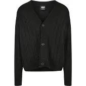 Urban Classics Herren Cardigan Boxy Fit Schwarz XL mit Zopfmuster und tiefem V-Ausschnitt