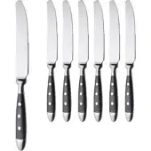 Gräwe Tafelmesser Nürnberg, geschmiedet, Wellenschliff, 21 cm, Edelstahl 18/0, mit schwarzen Kunststoffgriffen, 6 Stück