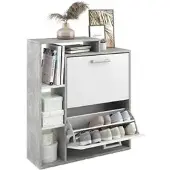 Vicco Schuhschrank Orlando, beton grau / weiß, Schuhkipper, 2 Fächer für 12 Paar, Holz, 80,1 x 90,5 x 24,5cm