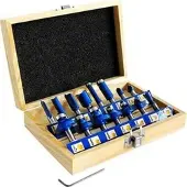 S&R Fräser 216900015, 8mm, 15-teiliges Set, mit Holzkassette, für Holz
