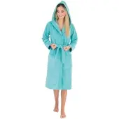 WEWO-FASHION Damenbademantel "4110" Gr. M, blau (glacier), L:110cm, Baumwoll-Mix, Hausmäntel, Damenbademantel, innen Naturfaser, außen kuschelig
