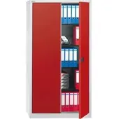 Bisley Universal Flügeltürenschrank Stahl 4 Fachböden abschließbar 914 x 400 x 1.950 mm Hellgrau, Rot