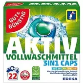 Gut & Günstig Waschmittel Vollwaschmittel Aktiv, 3in1 Caps, 0,54 Liter, Waschladungen 22
